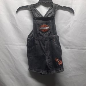 Harley Davidson Black lightweight embroidered bib overall shorts 4T